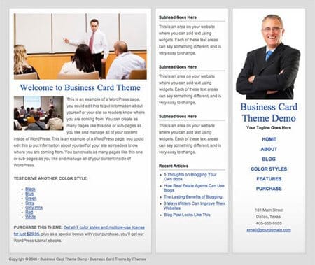 grey business card wordpress theme